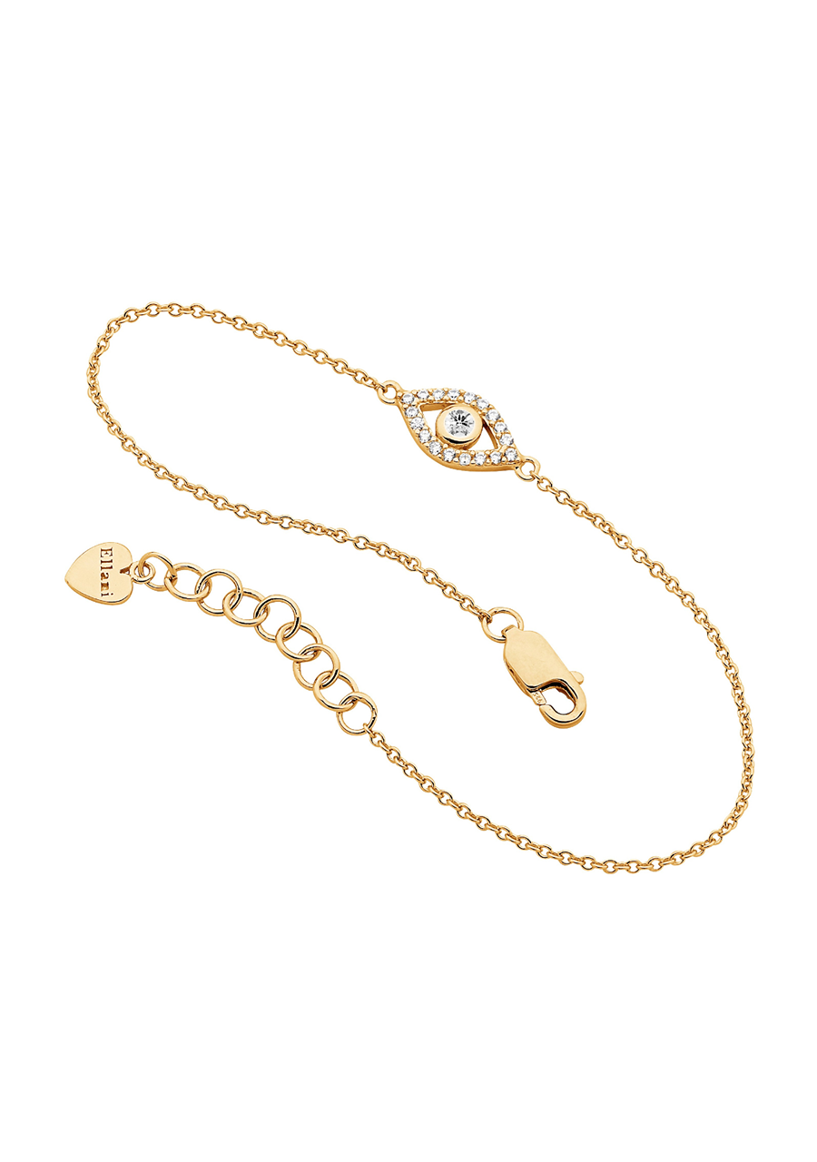 Ellani Yellow Gold Plated White Cubic Zirconia Evil Eye Bracelet