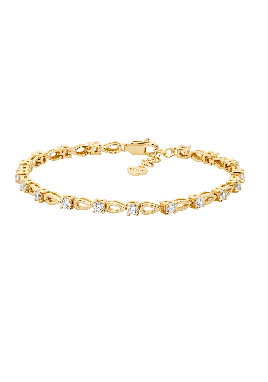 Ellani Yellow Gold Plated White Cubic Zirconia Open Tear Drop Bracelet with Extension Chain