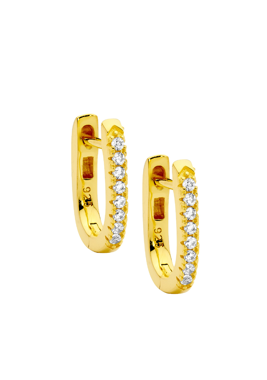 Ellani Yellow Gold Plated 13mm Oval Cubic Zirconia Hoop Earrings