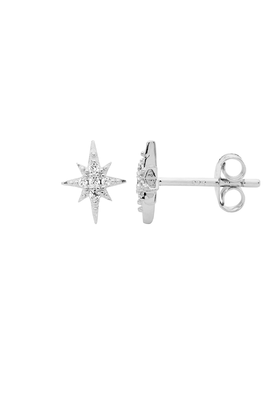 Ellani Sterling Silver Cubic Zirconia Star Stud Earrings