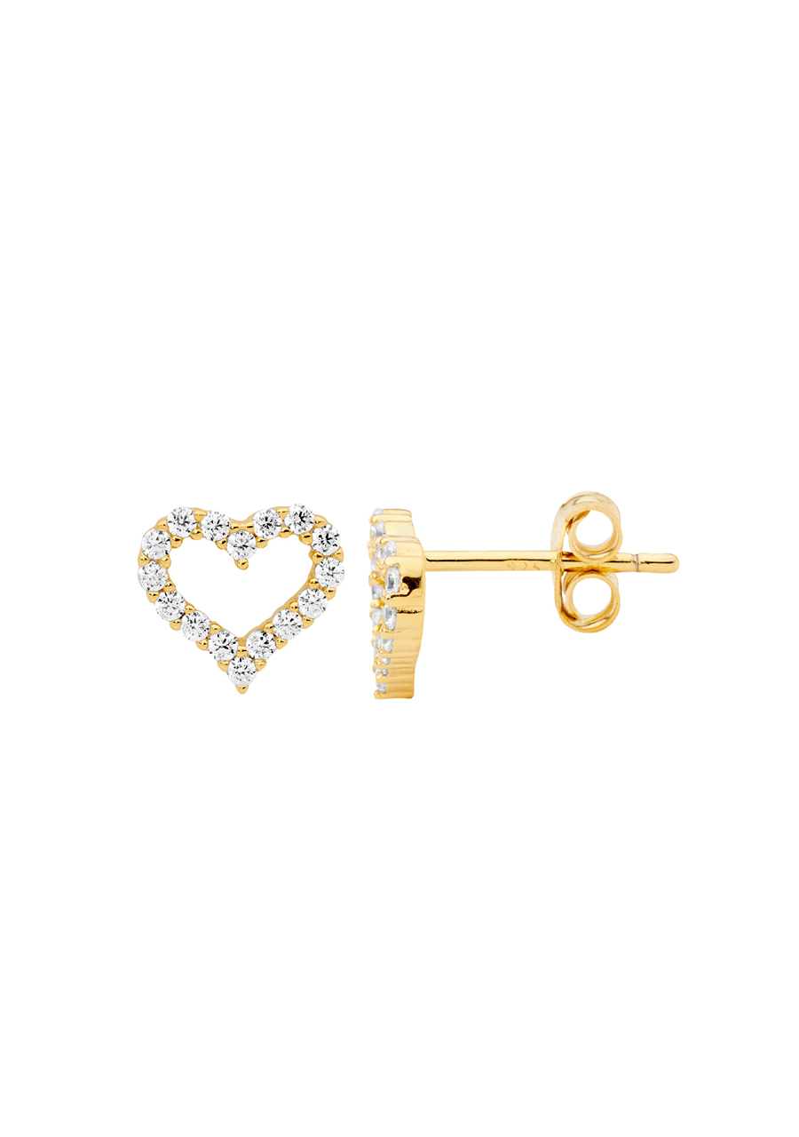 Ellani Yellow Gold Plated 8mm Open Heart Cubic Zirconia Stud Earrings