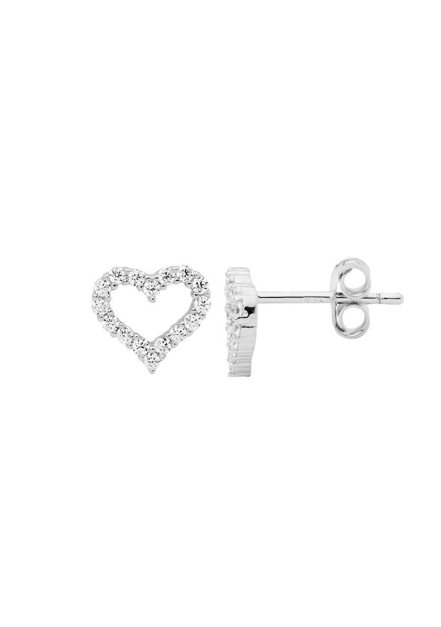 Ellani Sterling Silver 8mm Open Heart Cubic Zirconia Stud Earrings