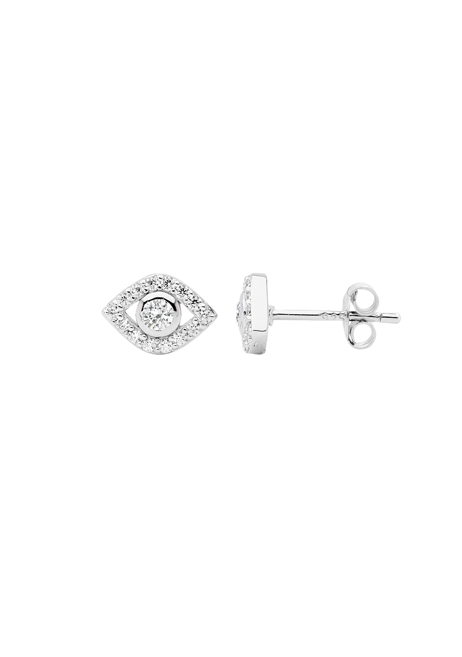 Ellani Sterling Silver Evil Eye Stud Earrings with Cubic Zirconia