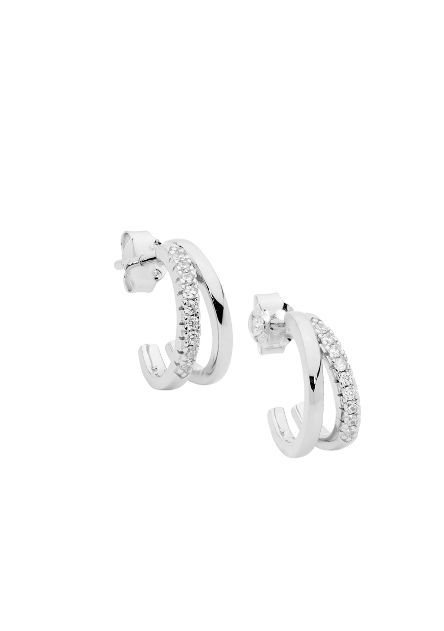 Ellani Sterling Silver Split 13mm Hoop Earrings with Cubic Zirconia