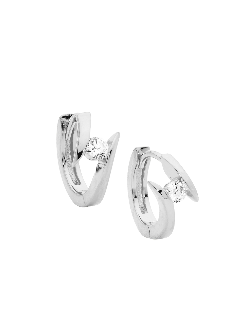 Ellani Sterling Silver 13mm Fancy Huggie Earrings with Cubic Zirconia