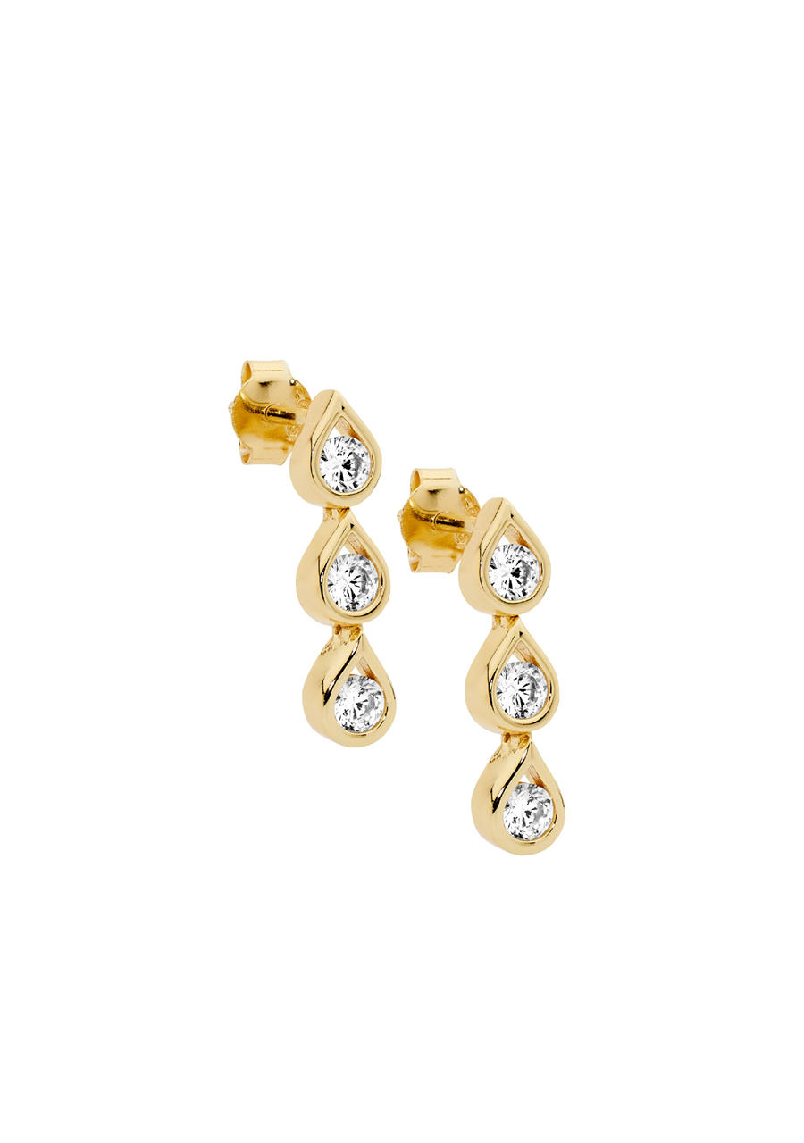 Ellani Gold Plated Tear Drop Cubic Zirconia Earrings
