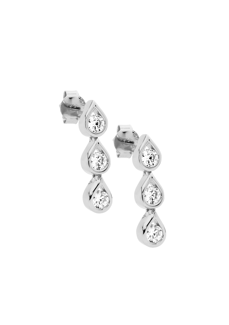 Ellani Sterling Silver Tear Drop Cubic Zirconia Earrings