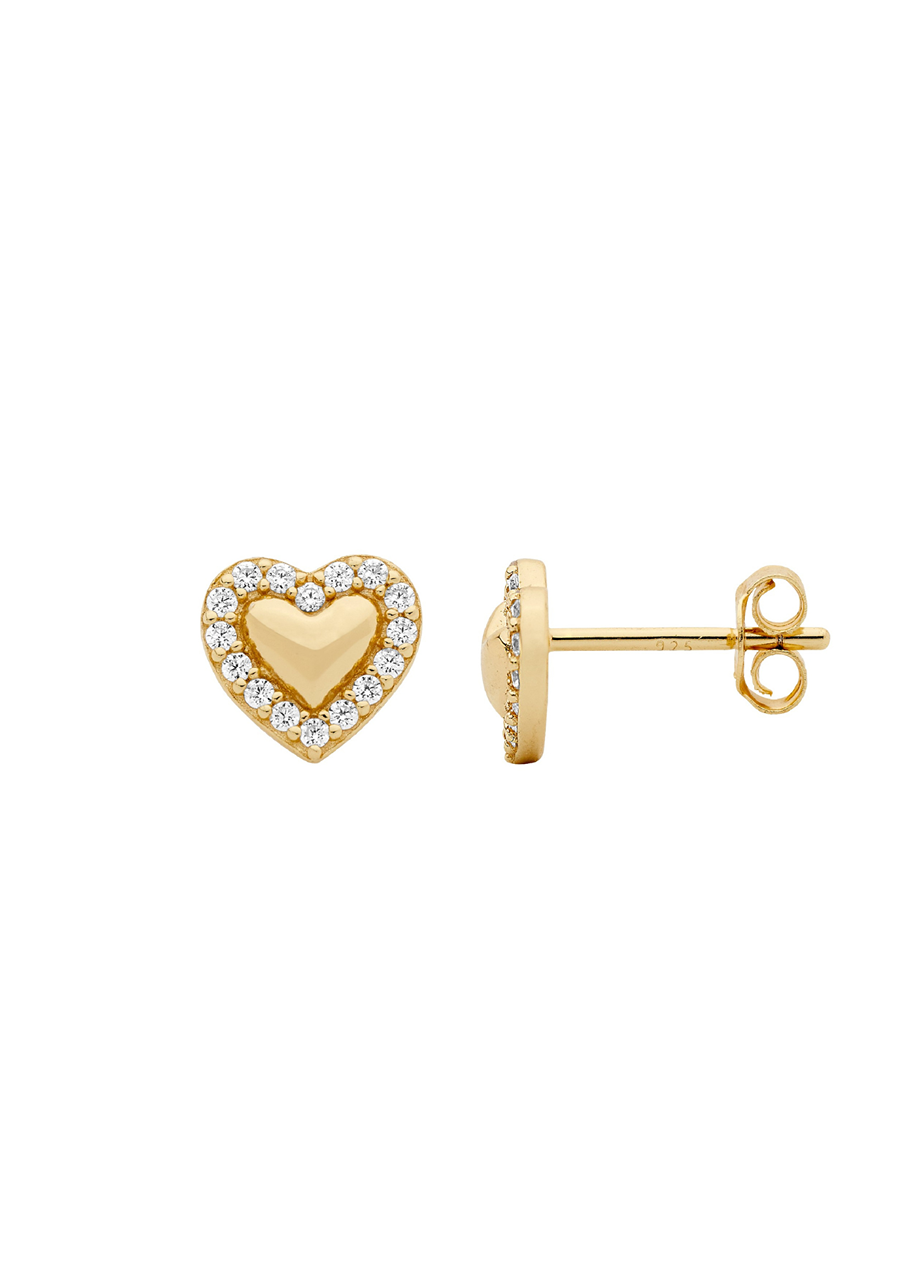 Ellani Gold Plated 8mm Heart Stud Earrings with Cubic Zirconia