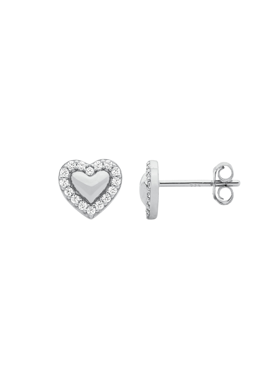 Ellani Sterling Silver 8mm Heart Stud Earrings with Cubic Zirconia