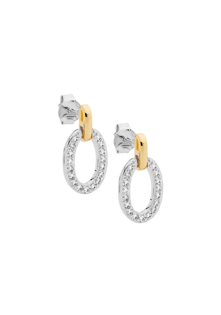 Ellani Sterling Silver & Gold Plated Open Oval Earrings with Cubic Zirconia