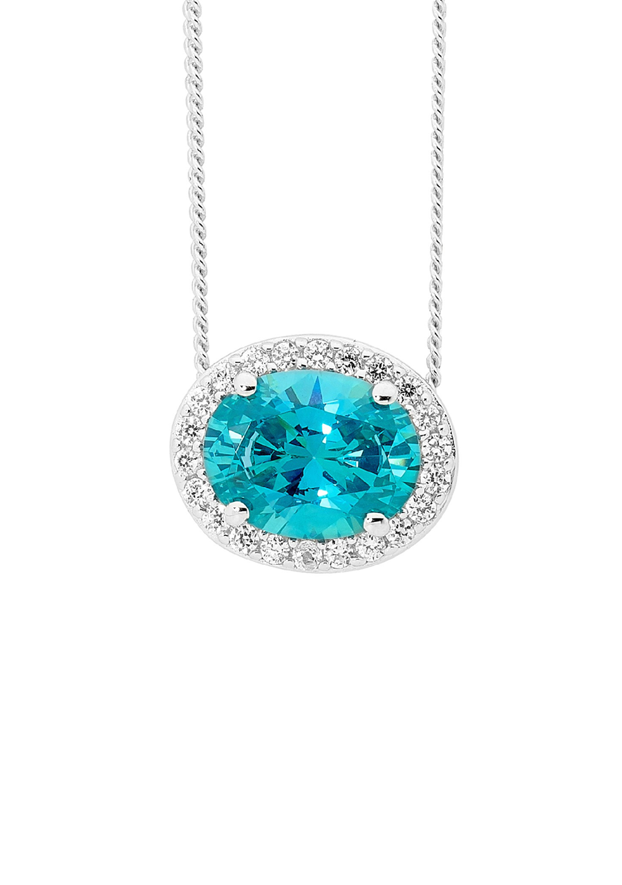 Ellani Sterling Silver White & Mint Oval Cubic Zirconia Slider Pendant