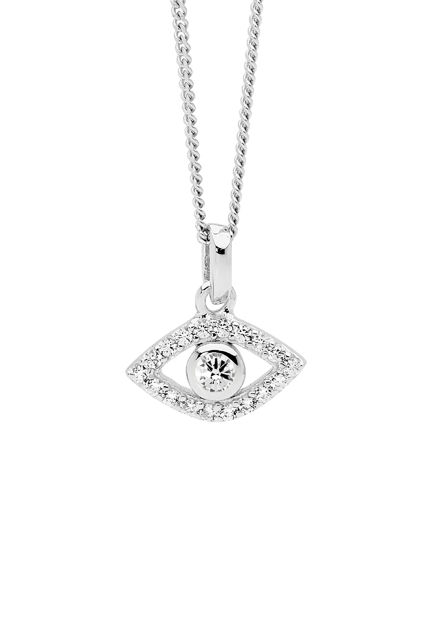 Ellani Sterling Silver Evil Eye Pendant with White Cubic Zirconia