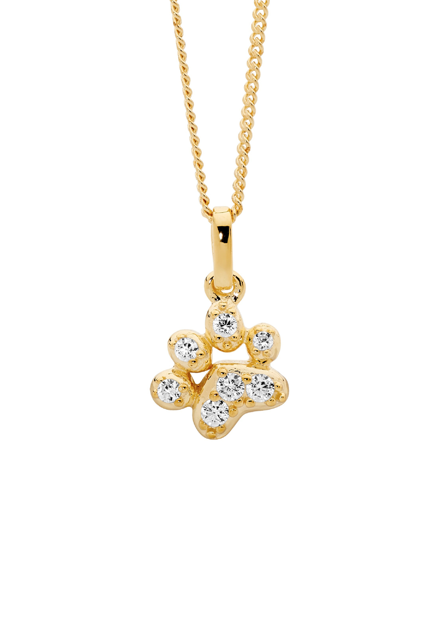 Ellani Gold Plated Cubic Zirconia Paw Pendant