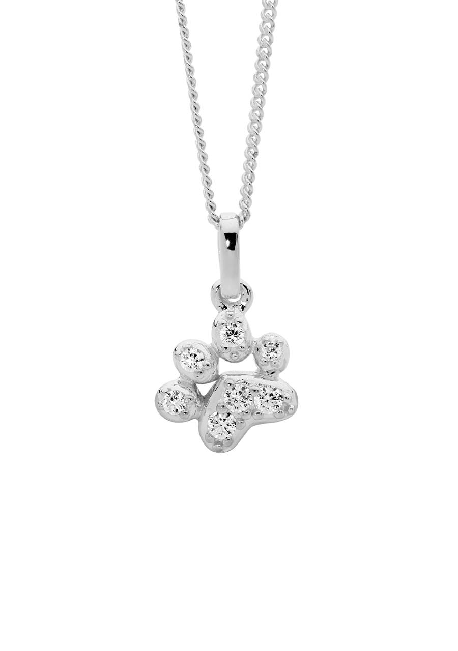 Ellani Sterling Silver Cubic Zirconia Paw Pendant