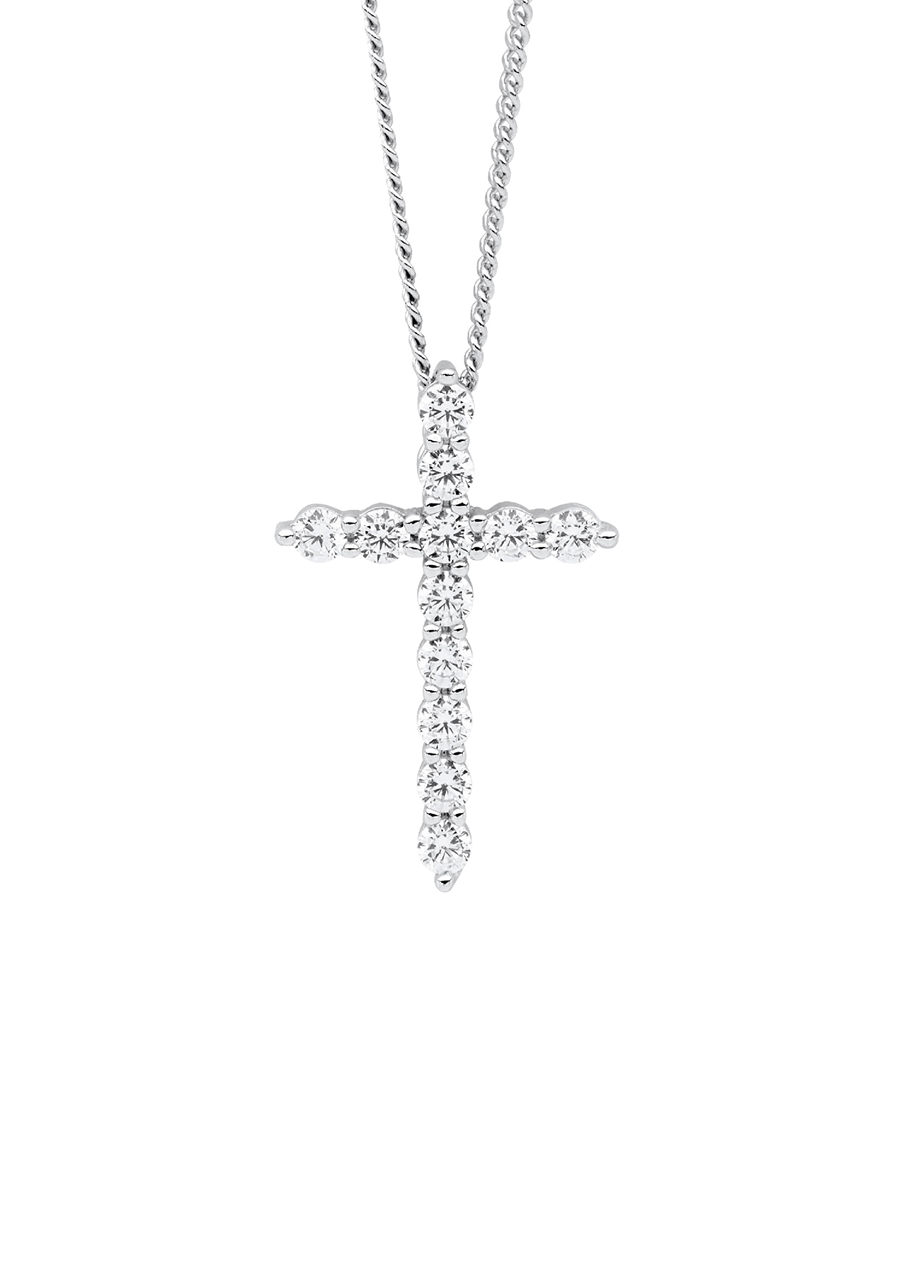 Ellani Sterling Silver 19mm Slider Cross Pendant with White Cubic Zirconia