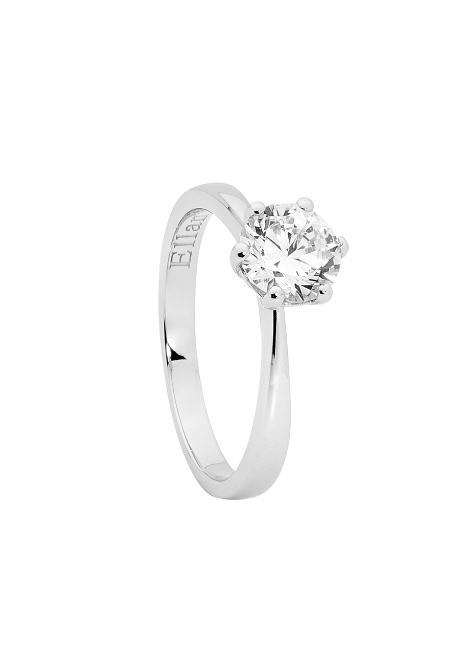 Ellani Sterling Silver 7mm White Cubic Zirconia Solitaire Ring