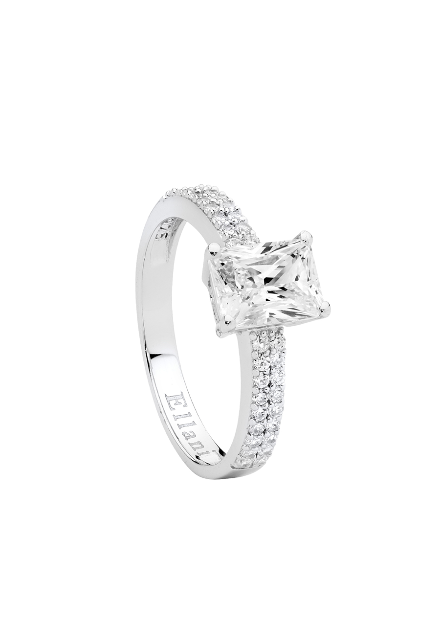 Ellani Sterling Silver Double Row White Cubic Zirconia Solitaire Ring