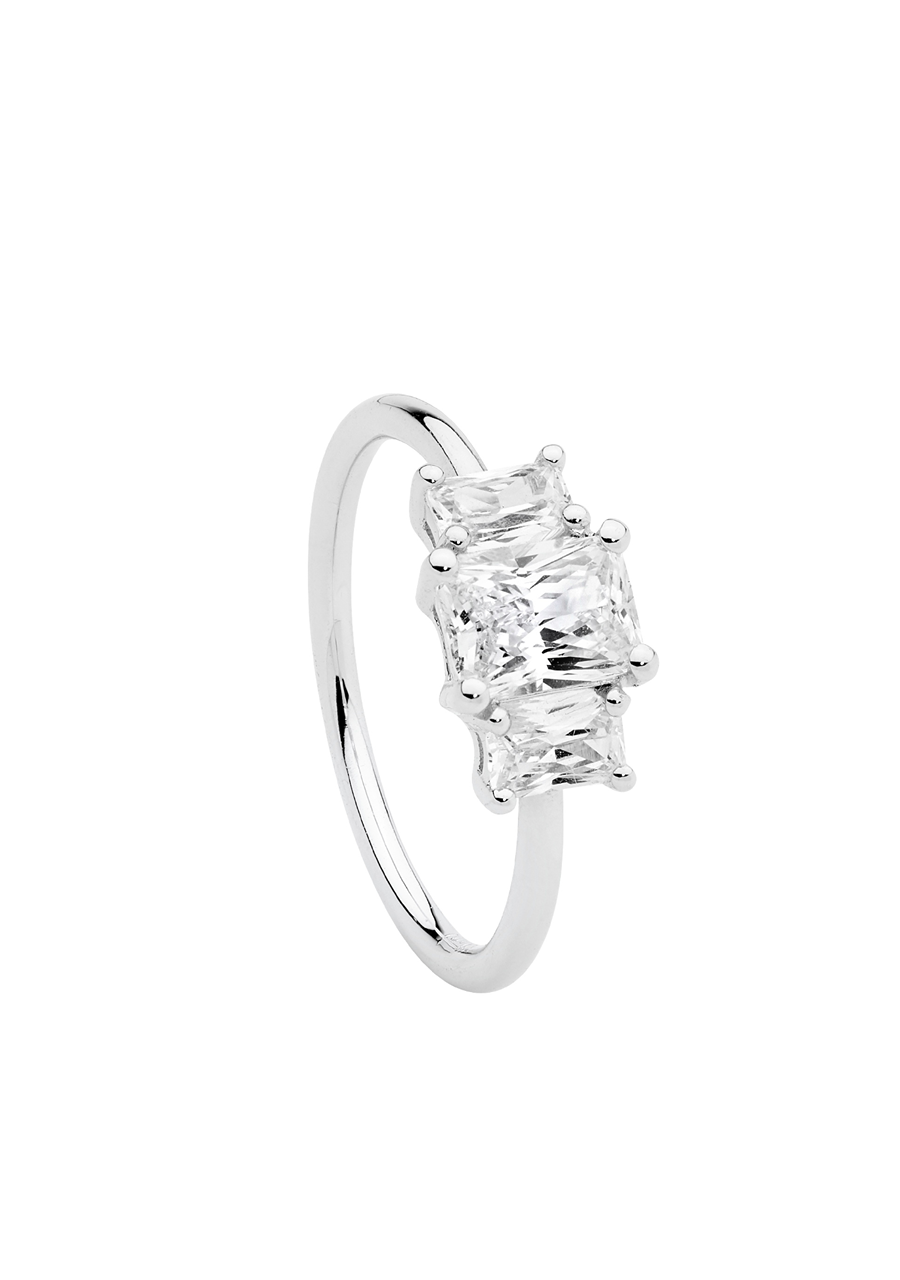 Ellani Sterling Silver White Cubic Zirconia Trilogy Ring