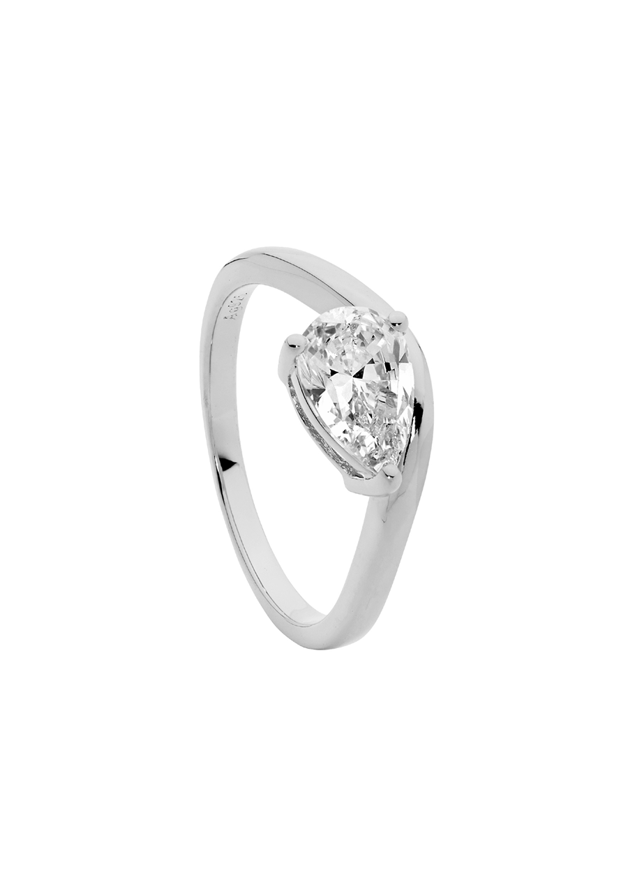 Ellani Sterling Silver Organically Shaped Pear Cut White Cubic Zirconia Ring