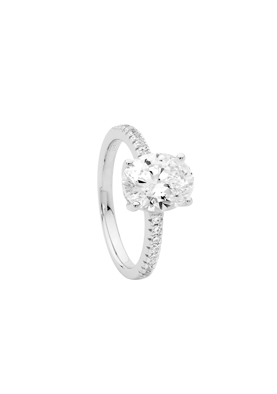 Ellani Sterling Silver White Cubic Zirconia Oval Cut Solitaire Ring