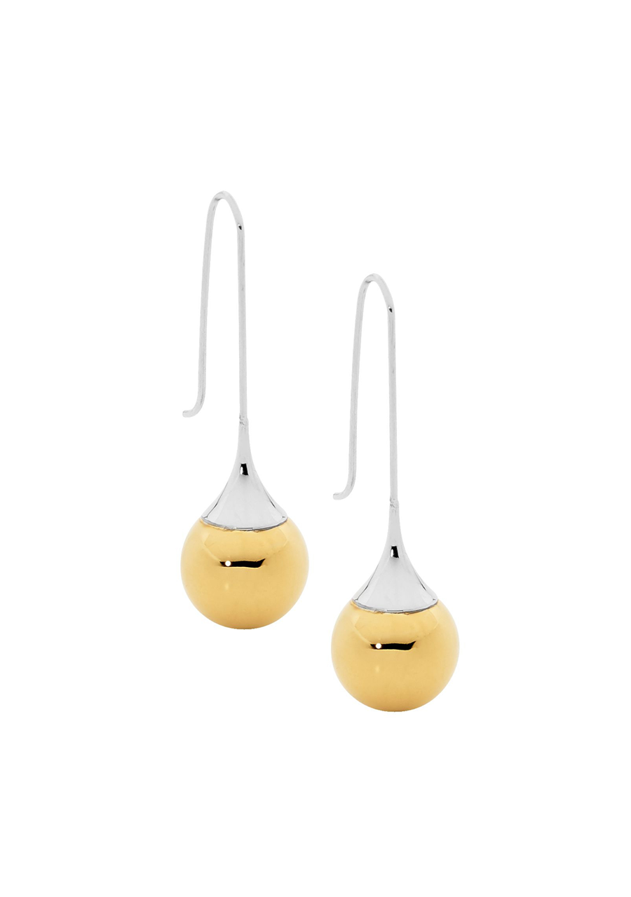 Ellani Stainless Steel & Yellow Gold Plated Long Drop Hook Earrings
