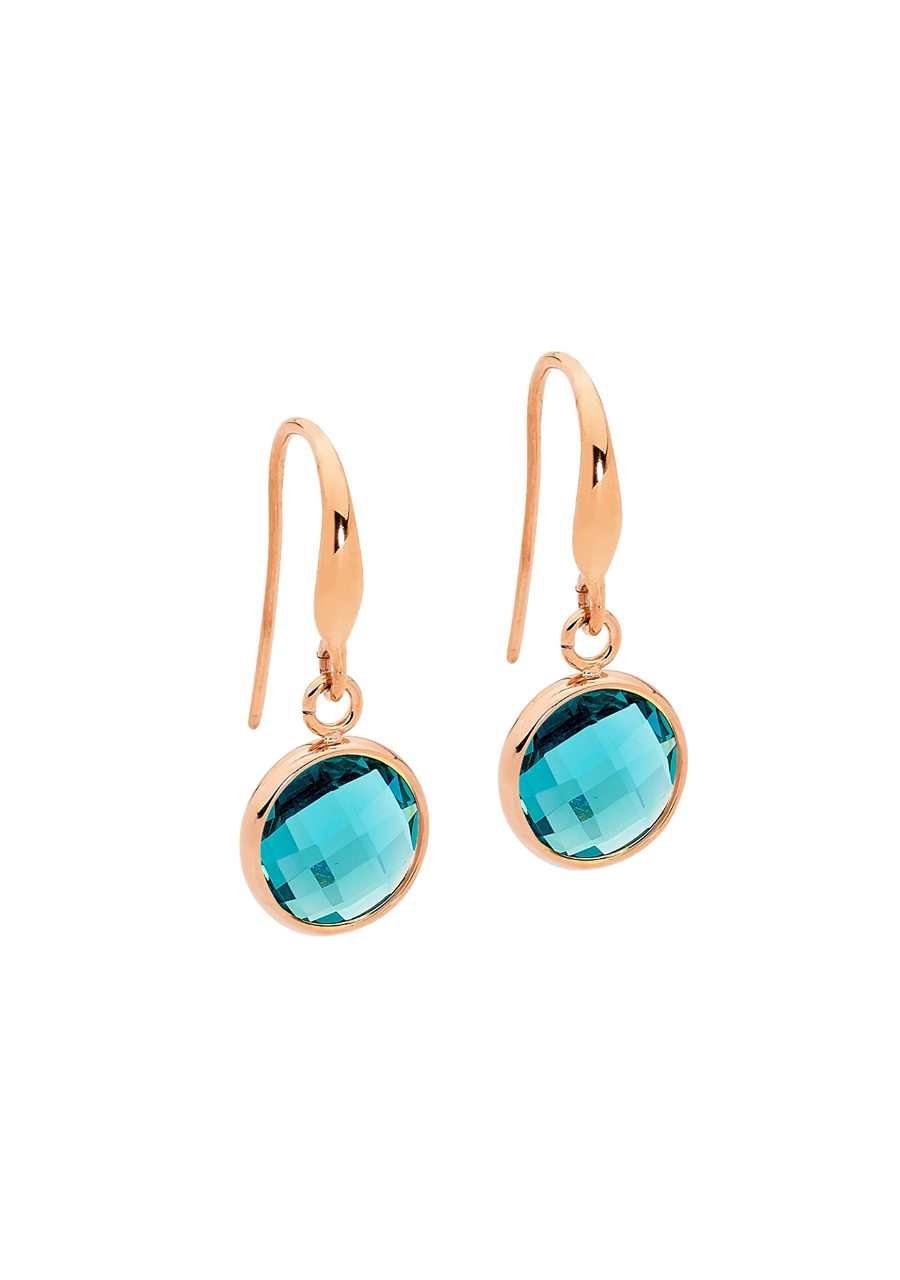 Ellani Stainless Steel & Rose Gold Plated Turquoise Glass Hook Drop Earrings