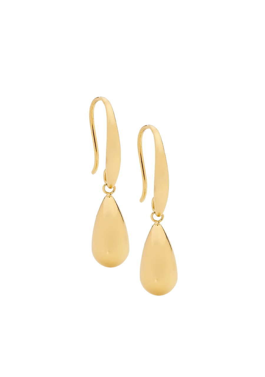 Ellani Stainless Steel Yellow Gold Plated Tear Drop Hook Earrings