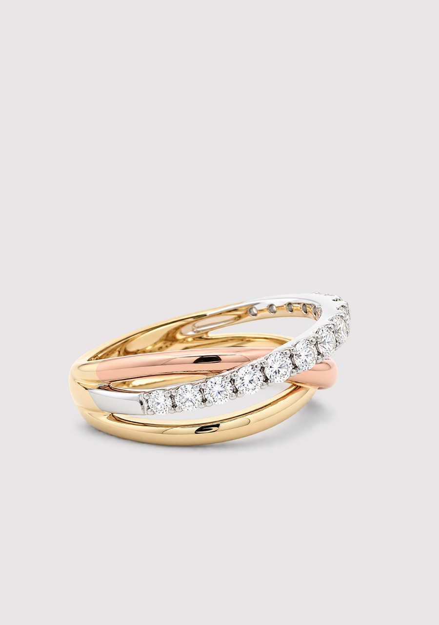 14ct Tri-Tone Gold Diamond Crossover Ring