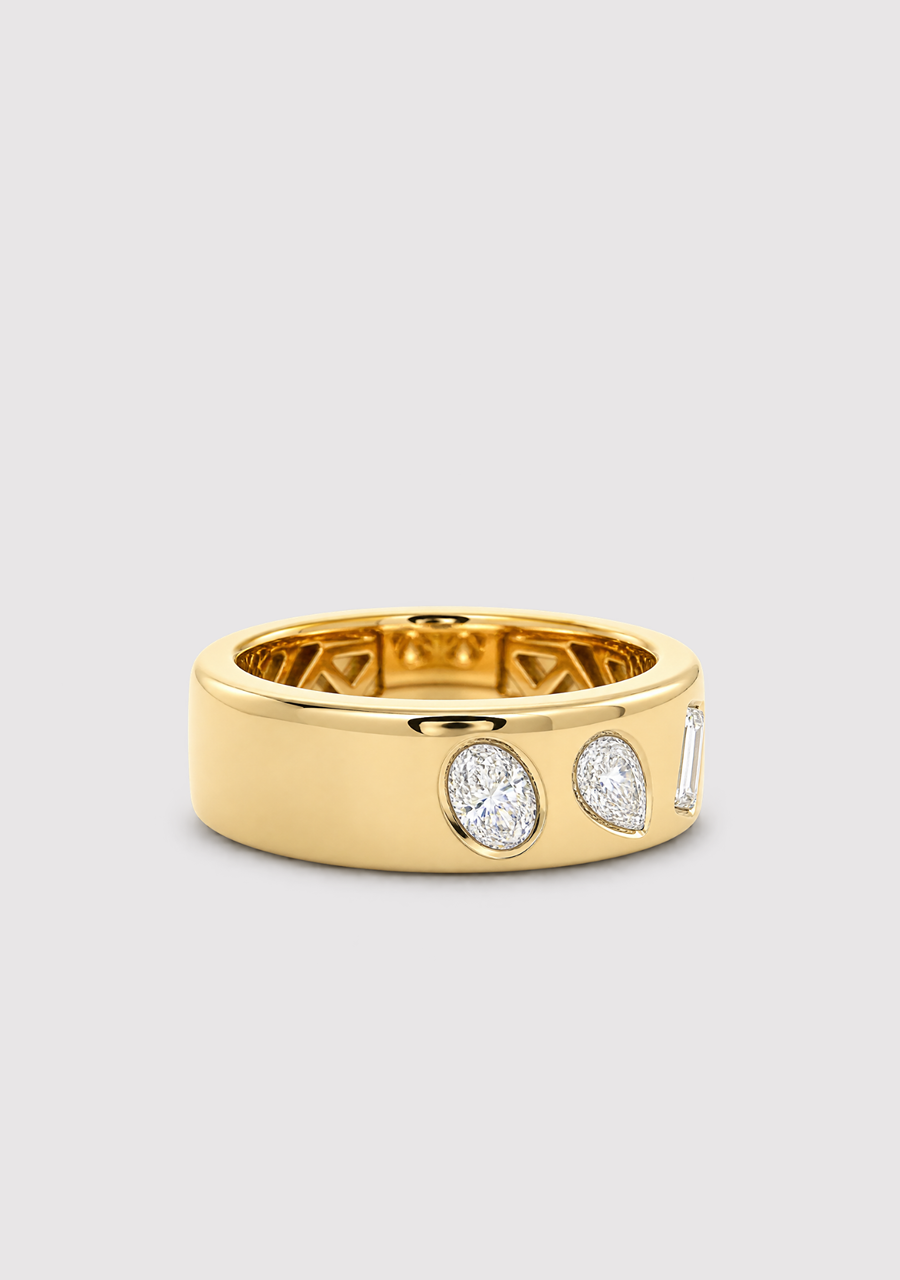 14ct Yellow Gold Diamond Punch Set Band