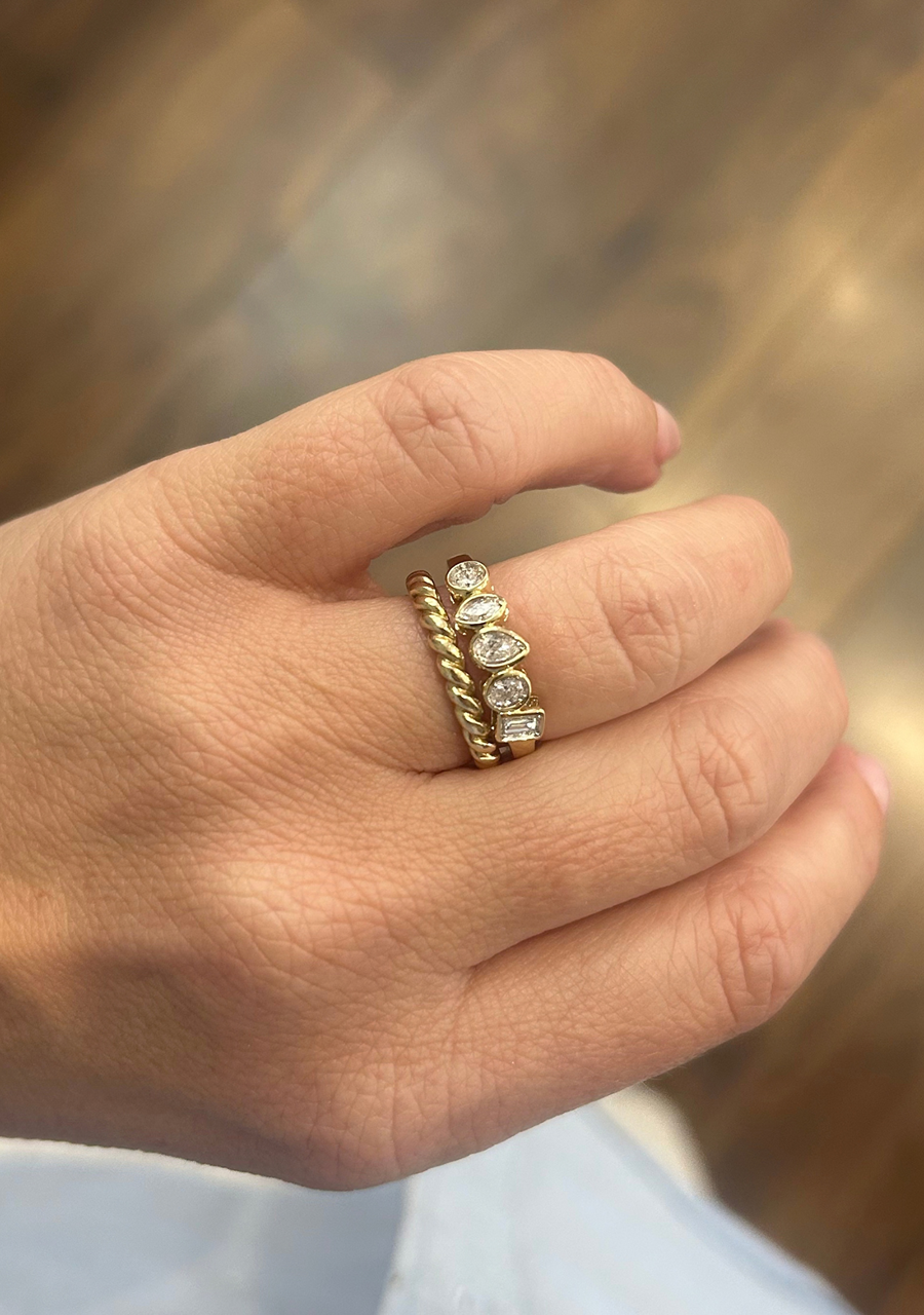 14ct Yellow Gold Diamond Five Stone Bezel Set Ring
