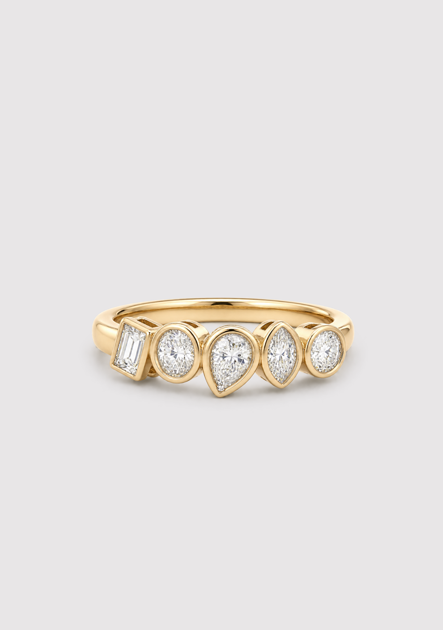 14ct Yellow Gold Diamond Five Stone Bezel Set Ring