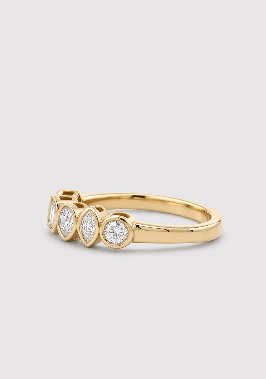 14ct Yellow Gold Diamond Five Stone Bezel Set Ring