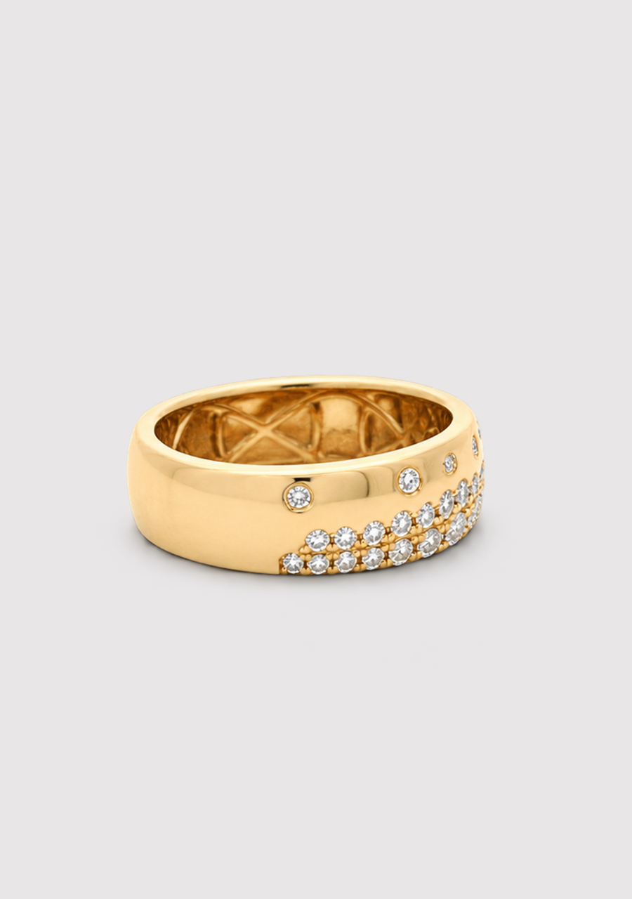 14ct Yellow Gold Assorted Diamond Wide Band Ring