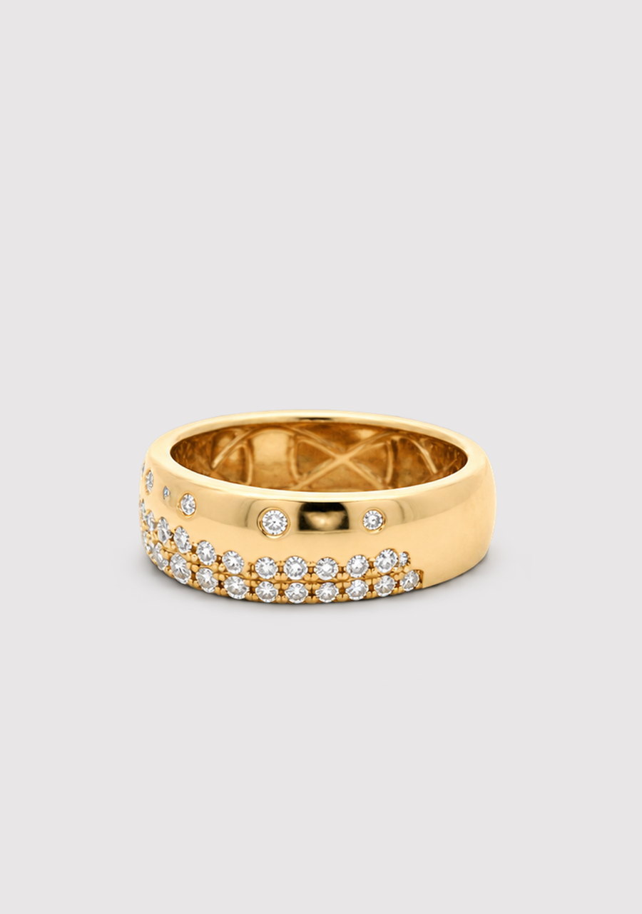 14ct Yellow Gold Assorted Diamond Wide Band Ring