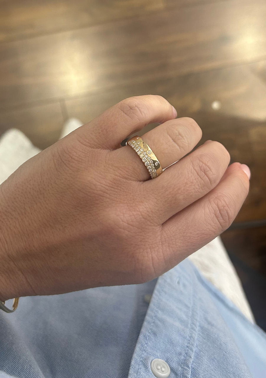 14ct Yellow Gold Assorted Diamond Wide Band Ring