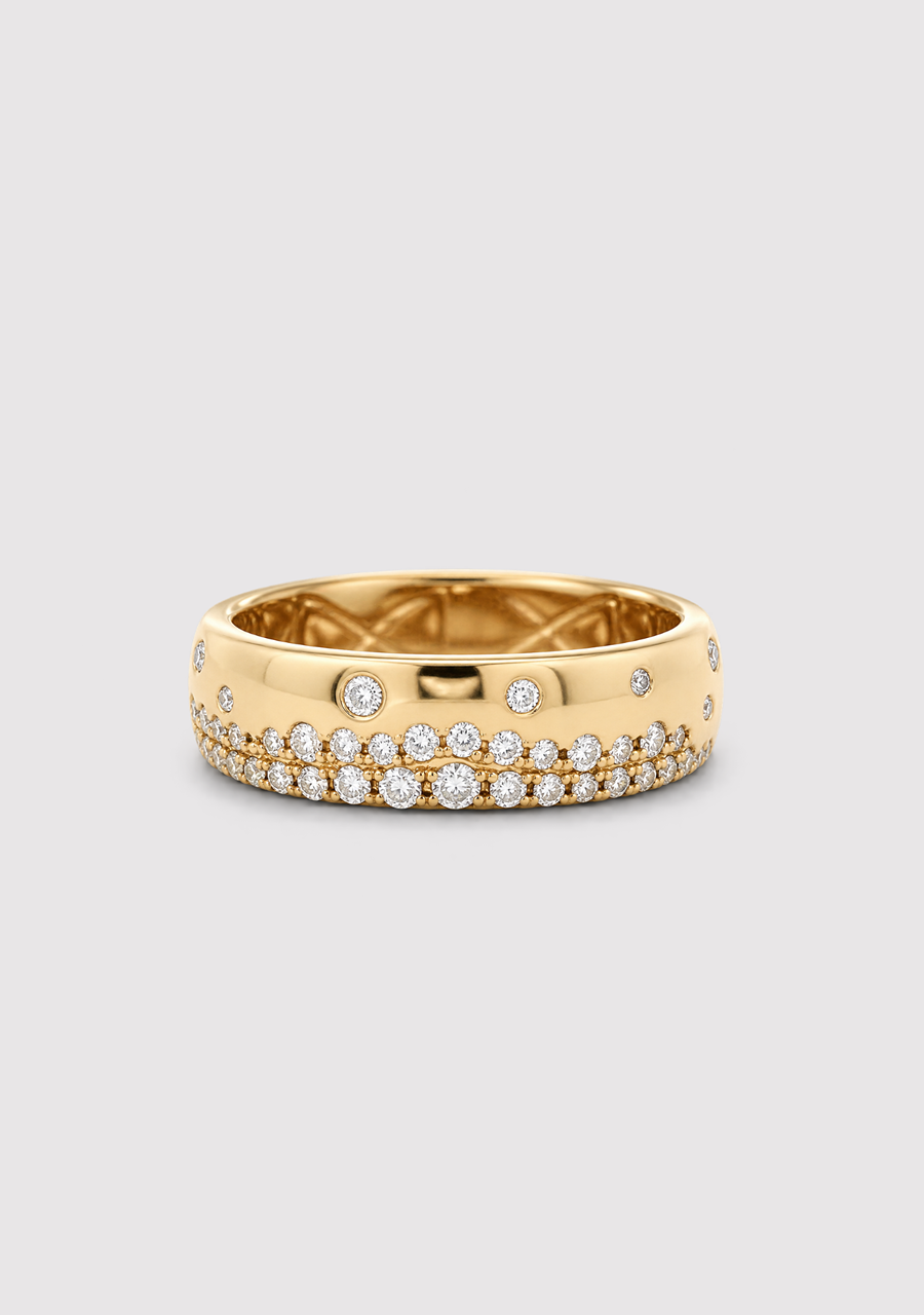 14ct Yellow Gold Assorted Diamond Wide Band Ring