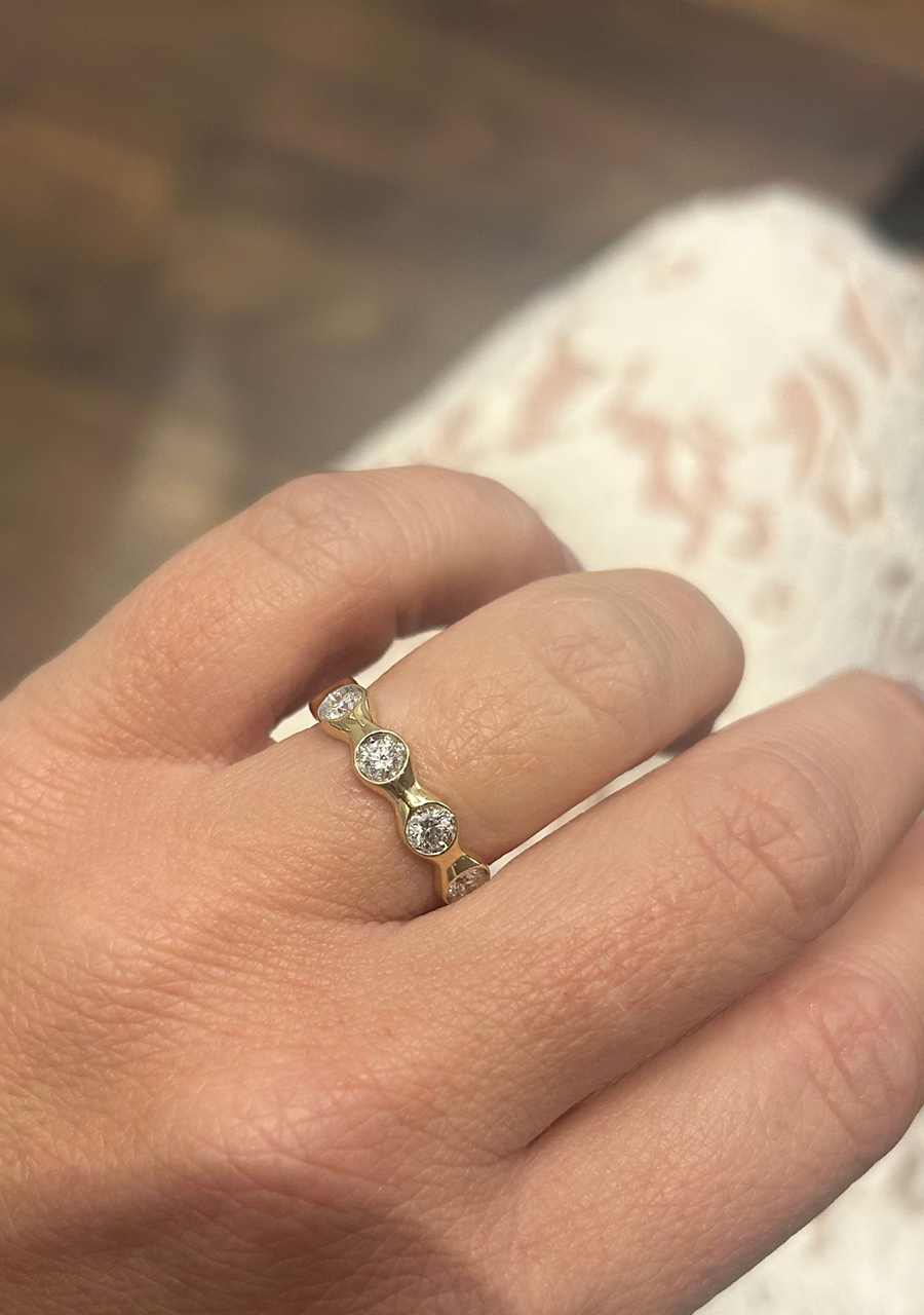 14ct Yellow Gold Five Stone Diamond Bezel Set Ring