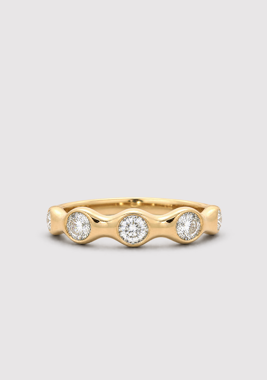 14ct Yellow Gold Five Stone Diamond Bezel Set Ring