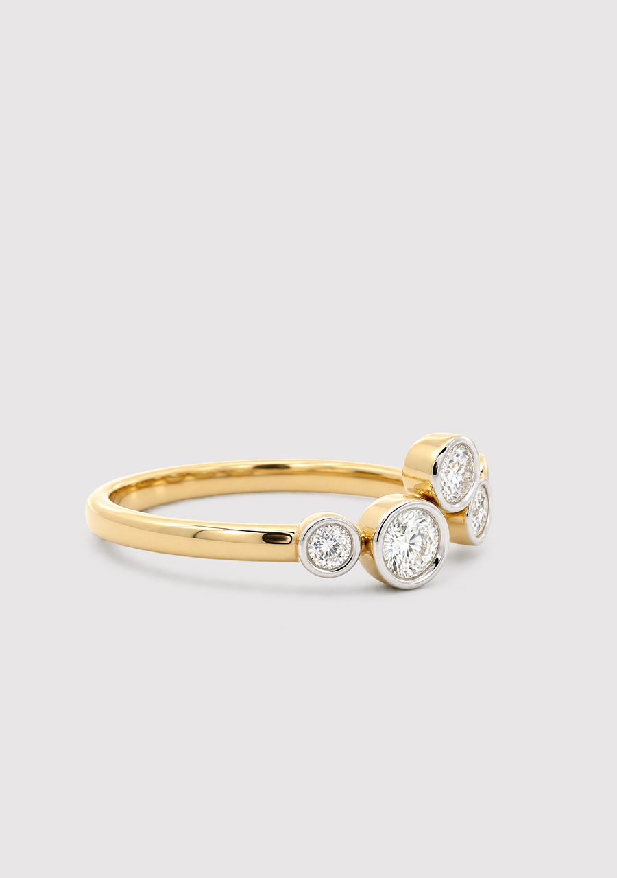 14ct Yellow Gold Assorted Round Diamond Bezel Set Ring