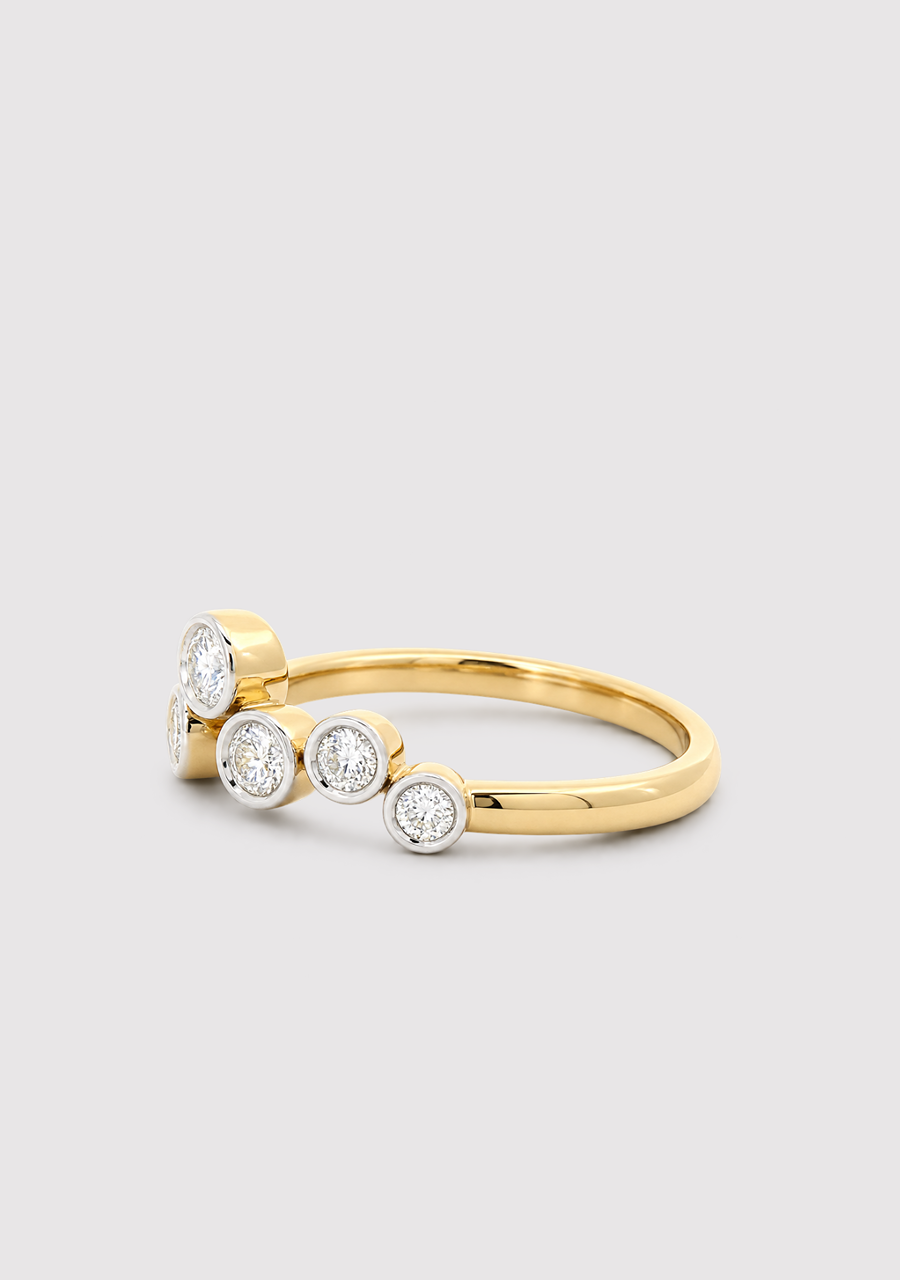 14ct Yellow Gold Assorted Round Diamond Bezel Set Ring