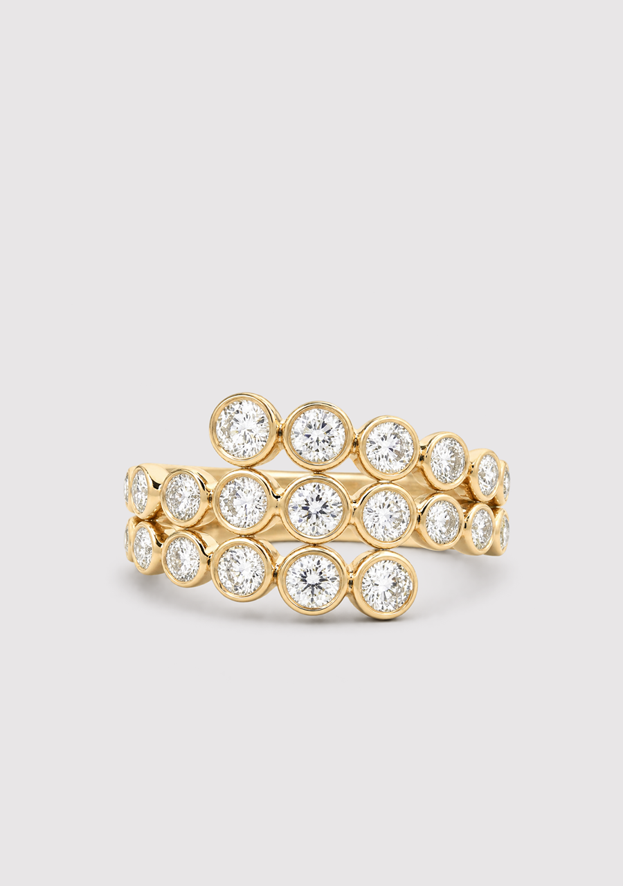 14ct Yellow Gold Round Diamond Bezel Set Tripple Row Dress Ring