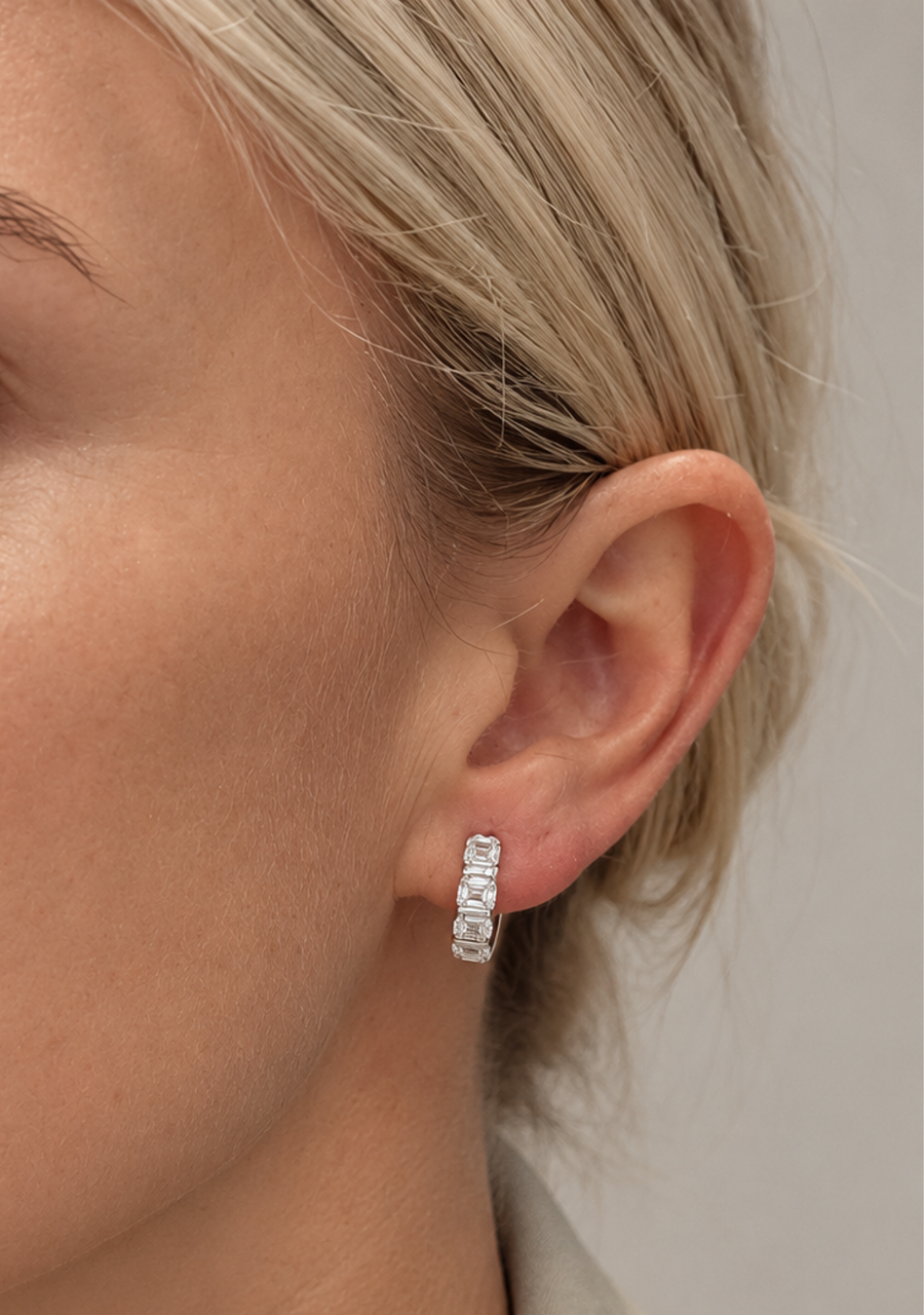 10ct White Gold Emerald Cut Laboratory Grown Diamond Hoop Earrings