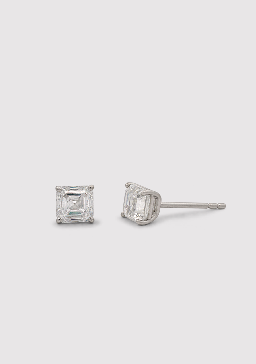 Platinum White Gold Laboratory Grown Diamond Asscher Cut Stud Earrings