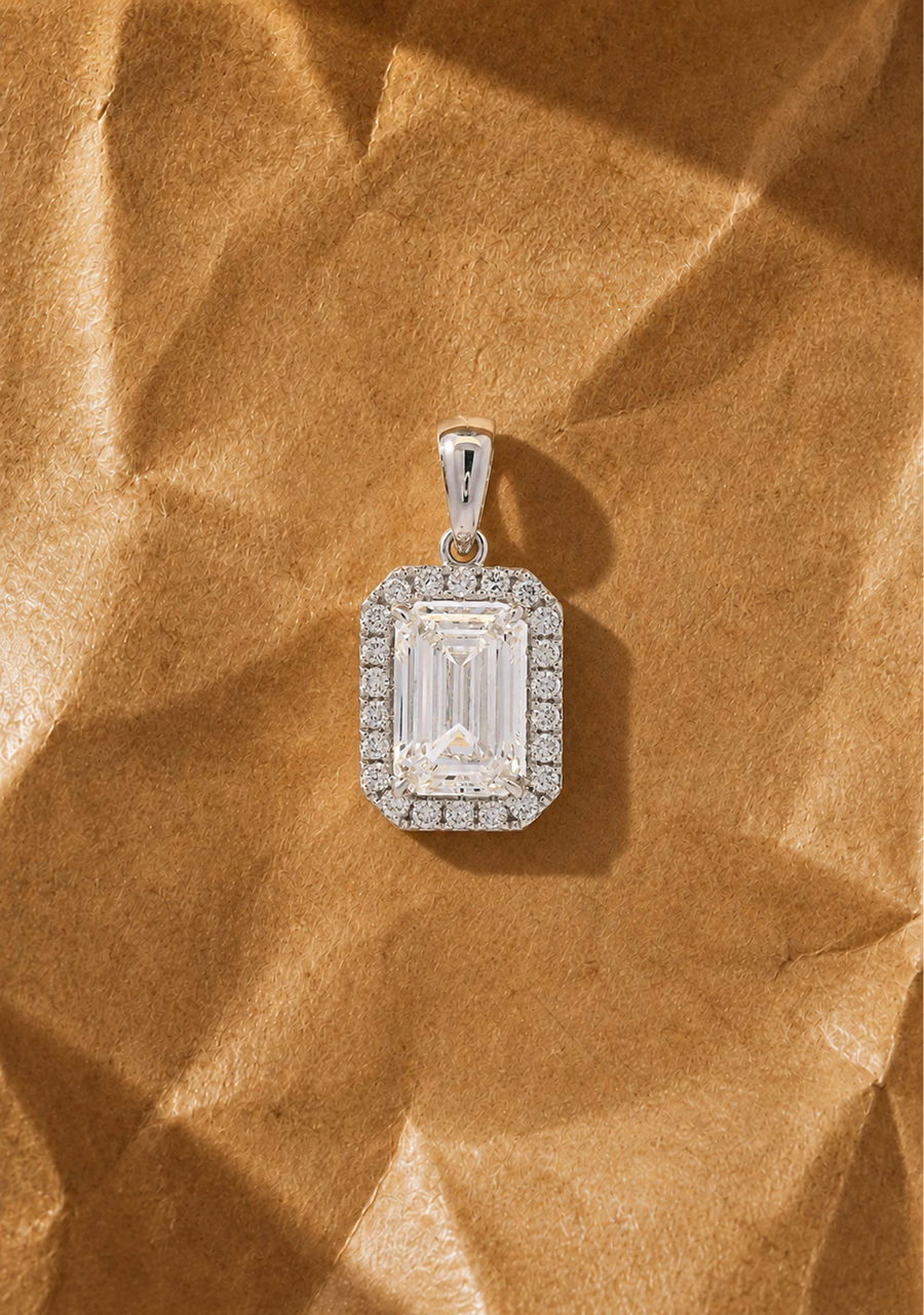 14ct White Gold Laboratory Grown Diamond Emerald Cut Pendant