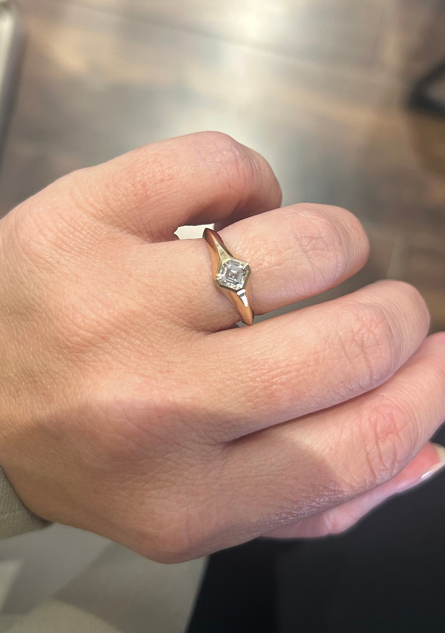 14ct Yellow Gold Laboratory Grown Diamond Asscher Cut Bezel Set Ring