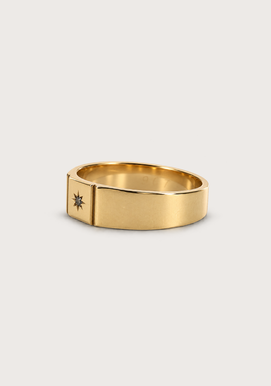 Estate 9ct Yellow Gold Diamond Star Set Square Signet Ring