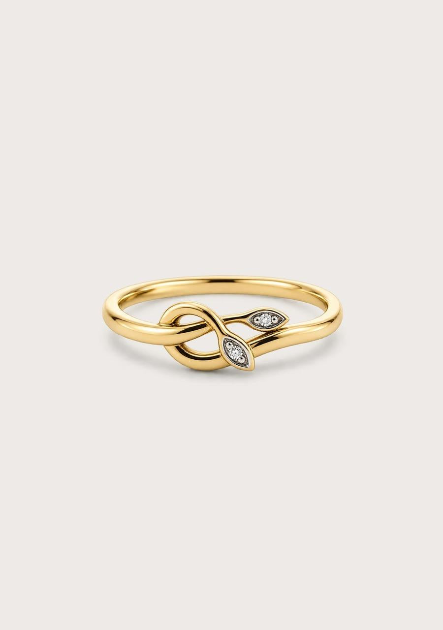 Estate 9ct Yellow Gold Diamond Leaf Cross Over Ring