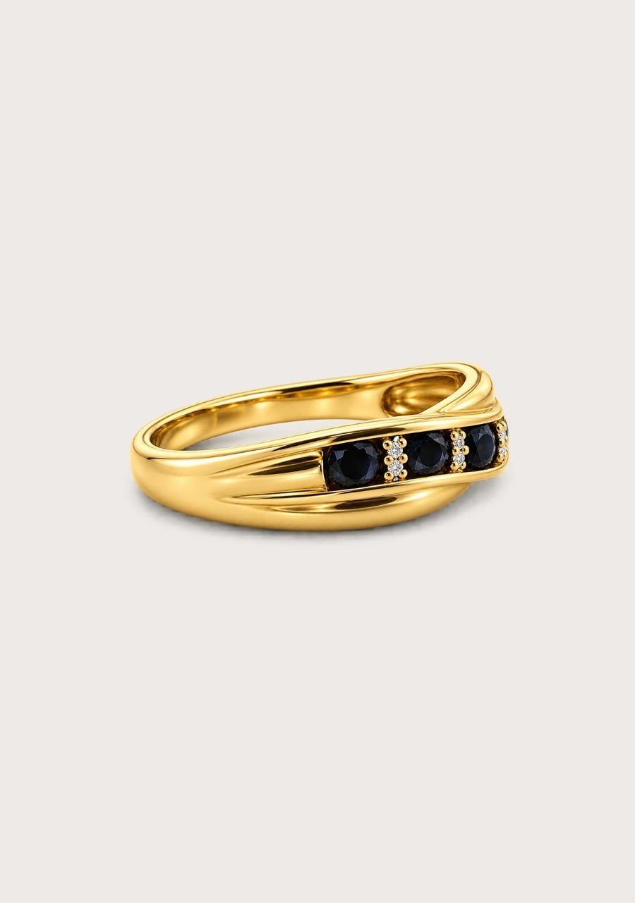 Estate 9ct Yellow Gold Sapphire & Diamond Channel Set Cross Over Band