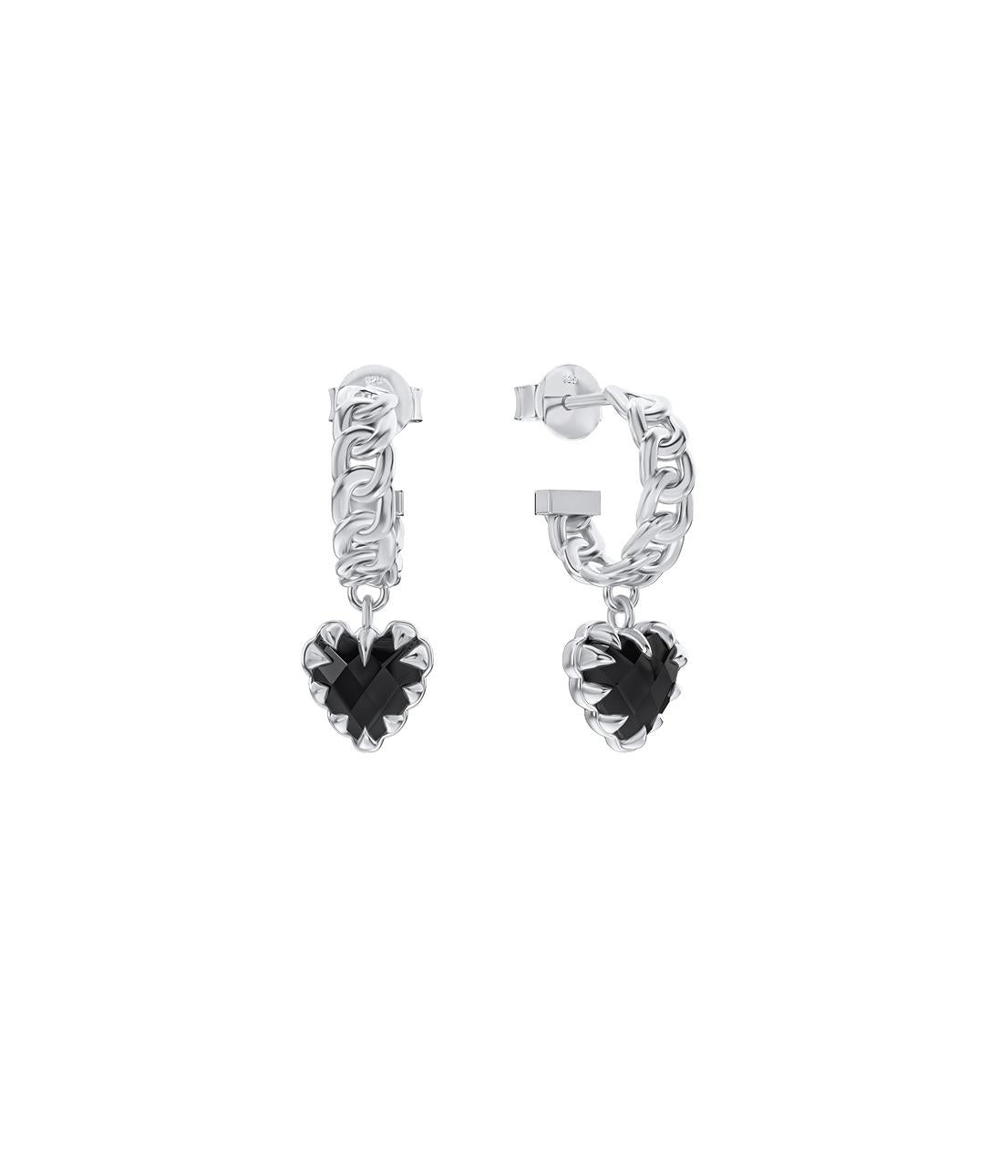 Stolen Girlfriends Club Sterling Silver Love Claw Curb Onyx Hoop Earrings