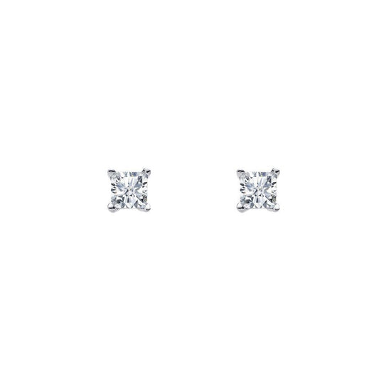 Ellani Sterling Silver 4mm Princess White Cubic Zirconia Claw Stud Earrings